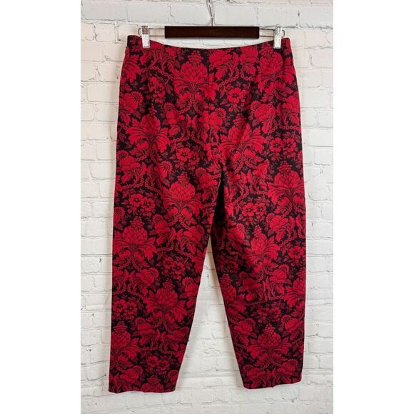 TALBOTS Petites floral black red cotton stretch cropped capri pants size 14P - Picture 5 of 9